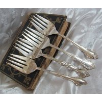 4 Stück Gemischte Muster Große Silberne Teller Serviergabeln Kaltes Fleisch Dessert // Vintage Antikes Silber Besteck von totalvintage