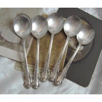 King Edward Holiday 1951 Muster // 5 Gumbo Suppenlöffel Mit Silberplatte Antique Vintage Silverware Besteck von totalvintage