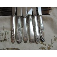 Lot Von 6 Silberplatte Vintage Hohlgriff Essmessern - Assorted Mixed Mismatched von totalvintage