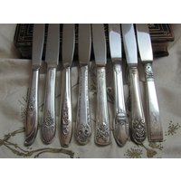 Lot Von 8 Silberplatte Vintage Hohlgriff Essmessern - Assorted Mixed Mismatched von totalvintage
