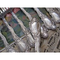 Sachsen Muster 1891 // 11Er Set Vintage Silber Teller Gabeln Gorham Rare Monogrammiert von totalvintage
