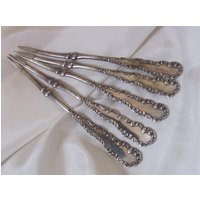 Set Mit 5 Antiken Kleinen Silberplatten-Nussknackern Seafood - Rogers Cromwell Ii 1895 Muster von totalvintage