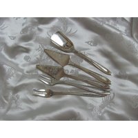 Set Mit 5 Kleinen Silber Teller Aperitif Gewürz Löffel Schaufel Streuer 2 Zinken Gabel Zitrone von totalvintage