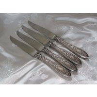 Set Von 5 Silberplatte Obst Käsemesser Seltenes Muster Alvin Silme Hohler Griff // Vintage Antike Silverware Besteck von totalvintage