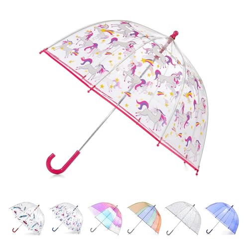 totes Regenschirm für Kinder, transparent, Kuppelschirm, leichtes Design, Windschutz- und Regenschirm, Rosa, Einhorn, Kids - 38" Canopy von totes