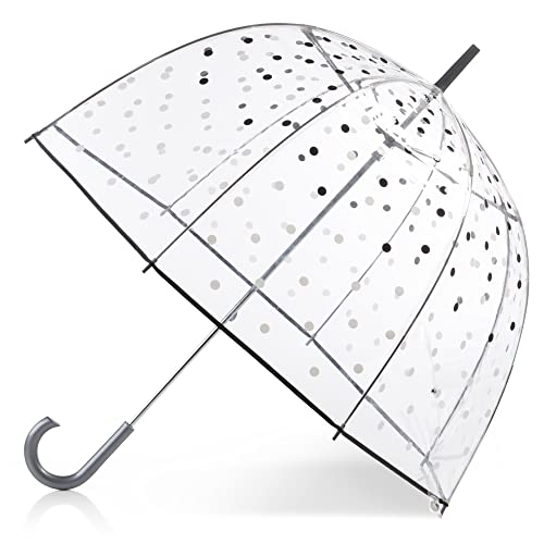 totes Damen-Regenschirm, transparent, Weiße und schwarze Punkte, Einheitsgröße von totes