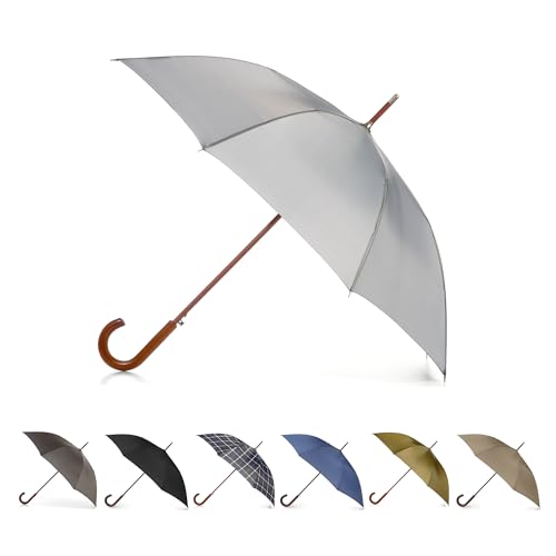 totes Eco Auto Open Regenschirm mit Holzgriff, J-Stick, Olivgrün, olivgrün, Einheitsgröße von totes
