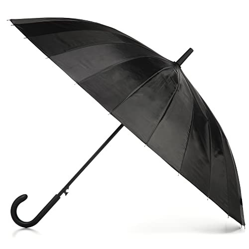 totes Großer Eco-Regenschirm mit 24 Rippen, mit klassischem J-Haken, gebogener Griff, Schwarz von totes