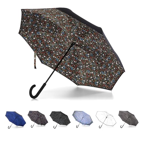 totes Inbrella Klappbarer Regenschirm, Große Regentropfen Blau und Marineblau - ECO, Einheitsgröße, InBrella Regenschirm mit J-Haken, wind- und regenfest von totes