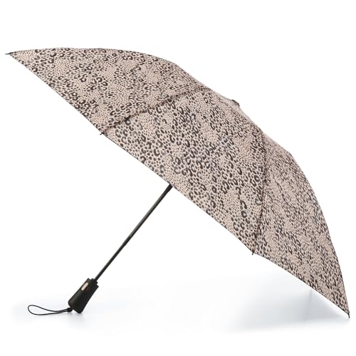 totes Recycelter InBrella - Reverse Close Regenschirm - Faltbarer Regenschirm mit Auto Close Technologie, verbesserter Wetterschutz, winddichtes und kompaktes Design für Reisen, Lackierter Leopard, von totes