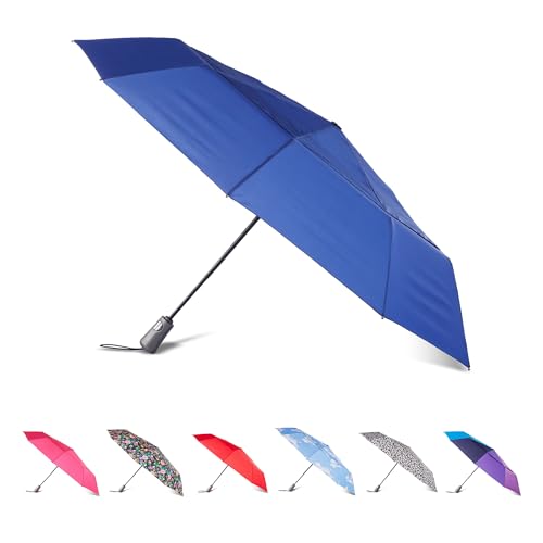 totes Recycelter großer InBrella Reverse Close Faltschirm mit automatischer Öffnung/Schließ-Technologie, Blau, 55" Canopy, Transparenter Regenschirm von totes
