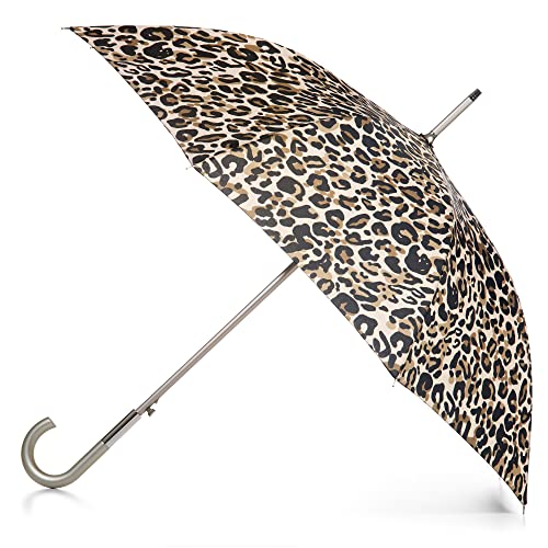 totes Uni Regenschirm mit automatischer Öffnung und J-Griff, Hellbrauner Leopardenmuster, Einheitsgröße, Automatisch öffnender Regenschirm mit J-Griff von totes