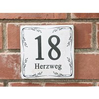 Vintage Fliese 15x15cm Hausnummer+straßenname Oder Individueller Aufdruck von toultime