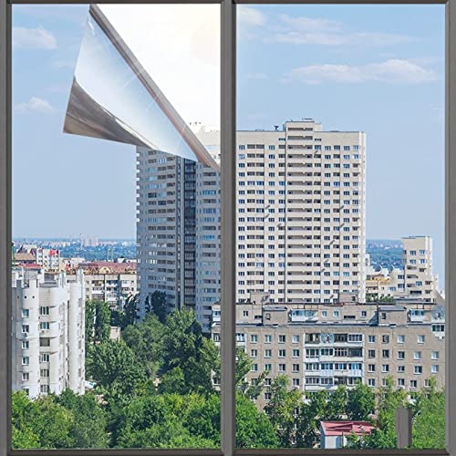 Fensterfolie Selbsthaftend Verdunkelungsfolie Sichtschutzfolie Anti-UV Sonnenschutzfolie Klebefolie Fenster Folie von innen durchsichtig von aussen Blickdicht,Anpassbar (W*L:90x200cm(35x79in)) von tow000ack
