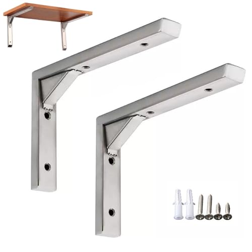 tow000ack 2 Stück Regalträger Schwimmende Regalhalterung Metall Regalwinkel Schwerlastträger Edelstahl L förmige Recht Winklige Halterung für Wandhalterung,mit Schrauben,Silber (25cm) von tow000ack