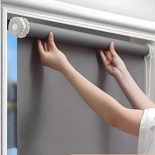 tow000ack Ohne Bohren Verdunkelungsrollos,Jalousien für Innenfenster,Dunkelgrau Polyester Thermorollo,Sichtschutz,Sonnenchutz,Fensterrollo für Zuhause Büro,Anpassbar,Breite x Höhe (90cm x 160cm) von tow000ack