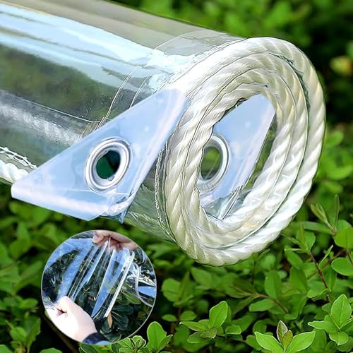 tow000ack Plane Transparent wasserdichte Abdeckplane 0.35 mm PVC-Kunststoffplane Multifunktionale Schutz Abdeckung für Terrasse,Gartenmöbel,AußEnbereich,Windschutz,400g/M²,mit Seil (260cm x 220cm) von tow000ack