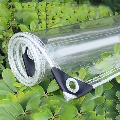 tow000ack Transparente PVC-Plane mit Ösen,Abdeckplane Wasserdicht,0,35mm Dick,Plane Durchsichtig für Außenbereich,Multifunktionale Gartenmöbel Pflanzen Schutz Abdeckung,Anpassbar (2,7m x 2,5m) von tow000ack