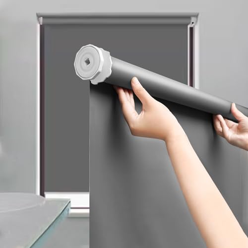 tow000ack Verdunklungsrollo,Ohne Bohren Thermorollo,100% Blackout,Dunkelgrau Polyester Fensterrollos,Sonnen-, Sicht-Schutz,Seitenzugrollo für Zuhause Büro,Anpassbar,Breite x Höhe (135cm x 220cm) von tow000ack