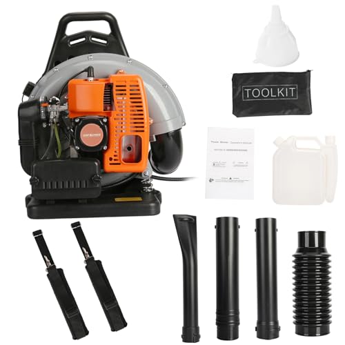 toxaaiwr 2-Takt-Benzin-Laubbläser, 3 PS, 665 CFM Garten-Laubbläser, leistungsstarker Gartenbläser, tragbarer Handrucksack, Laubbläser zum Blasen von Blättern, Staub, Haus, Terrassen, Auffahrt, Orange von toxaaiwr