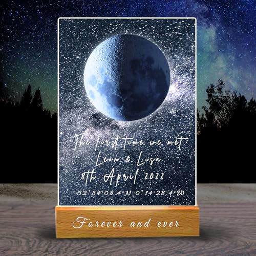 Personalisiertes Mondphasen Acrylplaque - Individuelles Bild für Geburtstagsgeschenk und Jahrestag | Mondphasen nach Datum und Ort personalisiert | Einzigartige Hochzeitsgeschenke von toyofmine
