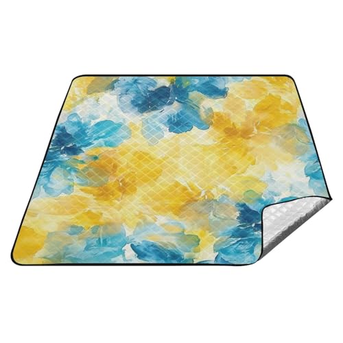 Abstrakte Aquarell-Blume, Zitronengelb, Hellblau, wasserdichte Outdoor-Decken, wasserabweisend, Rasen, Outdoor-Spielmatte für 4 bis 6 Erwachsene, Paare, Geschenk, Cobija para la playa Abstrakte Aquarell-Blume, Zitronengelb, Hellblau, wasserdichte Outdoor-Decken, wasserabweisend, Rasen, Outdoor-Spielmatte für 4 bis 6 Erwachsene, Paare, Geschenk, Cobija para la playa von tplaotee