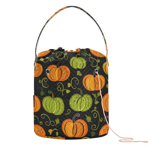Abstrakte Kürbismuster, orange und grün, Häkel-Aufbewahrungstaschen zum Häkeln mit Löchern für Häkelwerkzeug, Strickzubehör von tplaotee