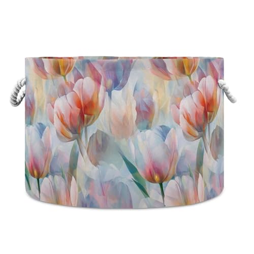 Aquarell-Tulpenblumen-Aufbewahrungskorb, zusammenklappbar und wasserdicht, Stoffkörbe mit stabilem Griff, Organisation, Dekoration, Aufbewahrung für Badezimmerschrank von tplaotee