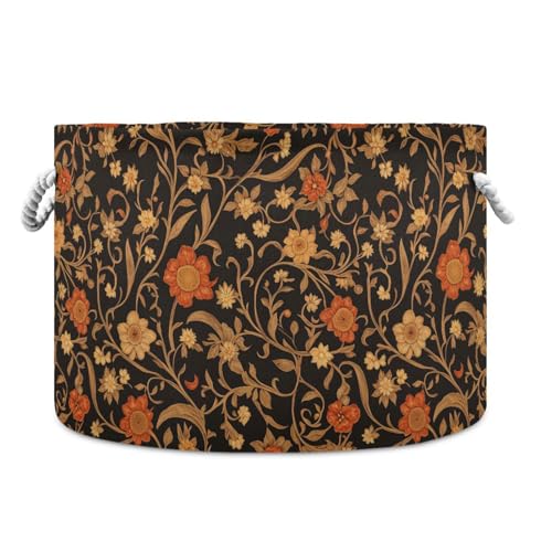 Aufbewahrungskorb im Retro-Stil, orangefarbene Blumen, faltbare und wasserdichte Körbe für Aufbewahrungsbehälter mit stabilem Griff, runde Aufbewahrungskörbe für Regal, Büro, Handtuch Aufbewahrungskorb im Retro-Stil, orangefarbene Blumen, faltbare und wasserdichte Körbe für Aufbewahrungsbehälter mit stabilem Griff, runde Aufbewahrungskörbe für Regal, Büro, Handtuch von tplaotee