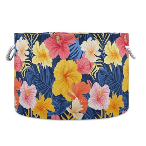 Aufbewahrungskorb im hawaiianischen Stil, tropische Blumen, Palmenblätter, farbenfroh, zusammenklappbar und wasserdicht, Aufbewahrungskörbe mit stabilem Griff, Aufbewahrungskörbe für Regal, Handtücher von tplaotee