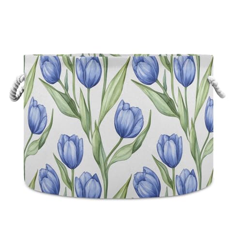 Aufbewahrungskorb in Königsblau, Tulipa-Blume, grüne Blätter, Aquarell-Aufbewahrungskorb, faltbar und wasserdicht, mit stabilem Griff, Organisationsset, Behälter für Regale, Laden, Gadget Aufbewahrungskorb in Königsblau, Tulipa-Blume, grüne Blätter, Aquarell-Aufbewahrungskorb, faltbar und wasserdicht, mit stabilem Griff, Organisationsset, Behälter für Regale, Laden, Gadget von tplaotee
