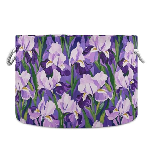 Aufbewahrungskorb mit Irisblumen, zusammenklappbar und wasserdicht, mit stabilem Griff, dekorativos Aufbewahrungsbehälter für Handtücher, Violett und Weiß Aufbewahrungskorb mit Irisblumen, zusammenklappbar und wasserdicht, mit stabilem Griff, dekorativos Aufbewahrungsbehälter für Handtücher, Violett und Weiß von tplaotee