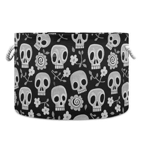 Aufbewahrungskorb mit Totenkopf und Blumen, faltbar, wasserdicht, mit stabilem Griff, Taschen, Zubehör, Aufbewahrungskörbe für Regale, Regale, Handtücher, Weiß von tplaotee