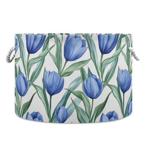 Aufbewahrungskorb mit Tulpen, grünen Blättern, Aquarellmalerei, zusammenklappbar und wasserdicht, Wäschesack mit stabilem Griff, Taschen, Decken, Aufbewahrung für Regale, Büro, Kinderzimmer von tplaotee