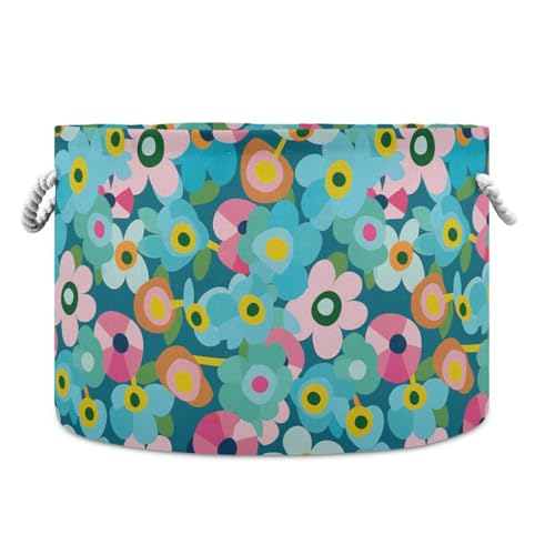 Aufbewahrungskorb mit bunten Blumen, Cartoon-Motiv, faltbar und wasserdicht, Spielzeugaufbewahrung mit stabilem Griff, große Aufbewahrung für Küche, Zuhause, Handtuch Aufbewahrungskorb mit bunten Blumen, Cartoon-Motiv, faltbar und wasserdicht, Spielzeugaufbewahrung mit stabilem Griff, große Aufbewahrung für Küche, Zuhause, Handtuch von tplaotee