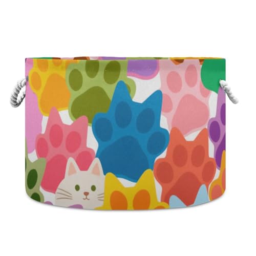 Aufbewahrungskorb mit bunten Cartoon-Katzenpfotenabdrücken, zusammenklappbar und wasserdicht, Spielzeug-Aufbewahrungsbehälter mit stabilem Griff, 40 l Aufbewahrungskorb mit bunten Cartoon-Katzenpfotenabdrücken, zusammenklappbar und wasserdicht, Spielzeug-Aufbewahrungsbehälter mit stabilem Griff, 40 l von tplaotee