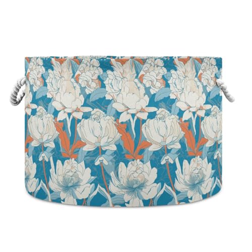 Aufbewahrungskorb mit frischem Blumenmuster, weiß-blau, Art-Deco-Stil, zusammenklappbar und wasserdicht, mit stabilem Griff, große Aufbewahrungskörbe für Regal, Garage, Handtuch von tplaotee