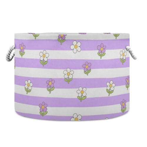Aufbewahrungskorb mit lila und weiß gestreiften Blumen, zusammenklappbar und wasserdicht, Spielzeug-Aufbewahrungskorb mit stabilem Griff, Dekoration für Badezimmer, Speisekammer, Wohnheim von tplaotee