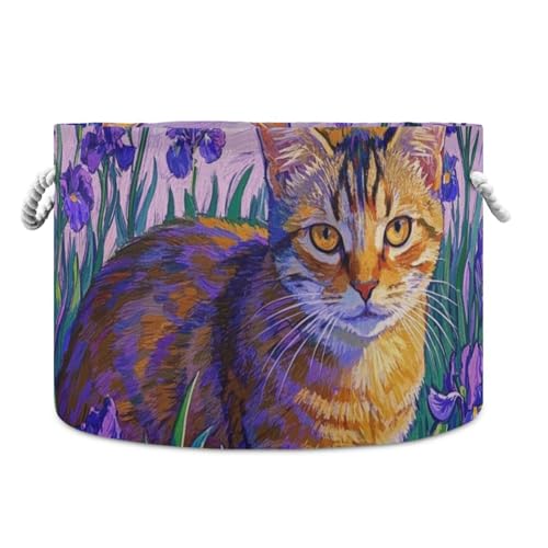 Aufbewahrungskorb mit niedlicher brauner Katze, lila Blumen, faltbar und wasserdicht, faltbare Aufbewahrungskörbe mit stabilem Griff, Korb, Dekoraciones Behälter für Küche, Regal, Decke Aufbewahrungskorb mit niedlicher brauner Katze, lila Blumen, faltbar und wasserdicht, faltbare Aufbewahrungskörbe mit stabilem Griff, Korb, Dekoraciones Behälter für Küche, Regal, Decke von tplaotee