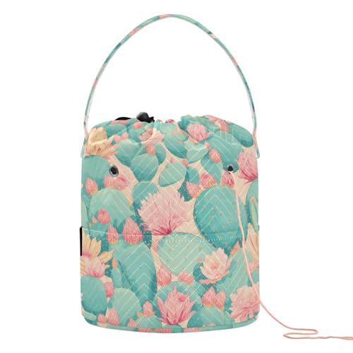 Aufbewahrungstasche für Garn, grüner Kaktus, rosa Blumen, tragbar, für Strick, Häkelgarn, Handwerk Aufbewahrungstasche für Garn, grüner Kaktus, rosa Blumen, tragbar, für Strick, Häkelgarn, Handwerk von tplaotee