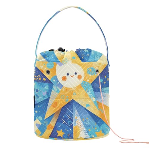 Aufbewahrungstasche mit Cartoon-Motiv, niedliche Sterne, gelb-blau, Häkel-Aufbewahrungstasche mit Löchern für Häkelhalter, Häkel-Organizer Aufbewahrungstasche mit Cartoon-Motiv, niedliche Sterne, gelb-blau, Häkel-Aufbewahrungstasche mit Löchern für Häkelhalter, Häkel-Organizer von tplaotee