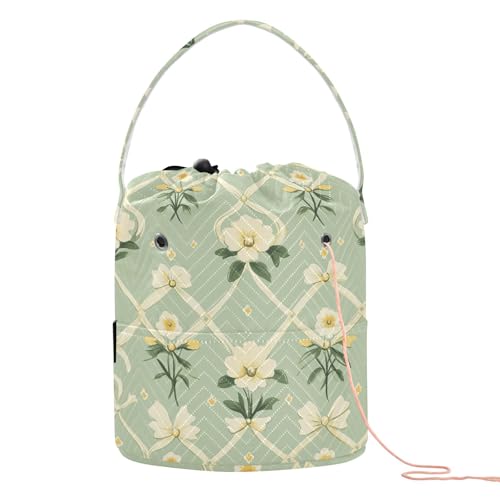 Aufbewahrungstasche mit Retro-Blumen, Rauten-Formen, grün-gelb, gehäkelt, Aufbewahrungstasche, Organizer, tragbar, für Strickwerkzeug, Reisezubehör Aufbewahrungstasche mit Retro-Blumen, Rauten-Formen, grün-gelb, gehäkelt, Aufbewahrungstasche, Organizer, tragbar, für Strickwerkzeug, Reisezubehör von tplaotee