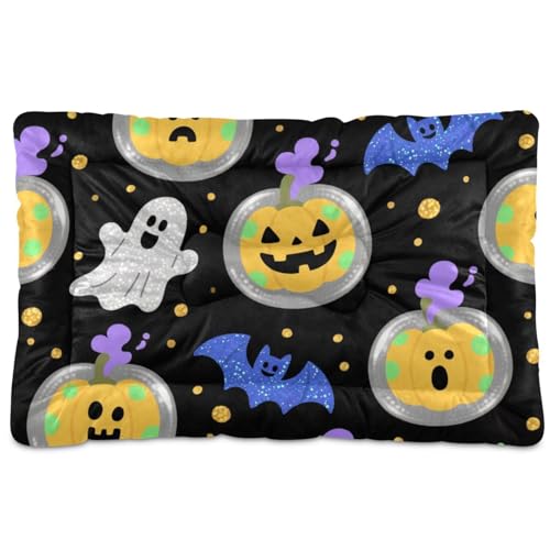 Black Mystical Halloween Glitter Washable Dog Cat Bed Soft Anti-Rutsch-Haustierbett für mittelgroße und große Hunde, 91,4 x 61 cm von tplaotee