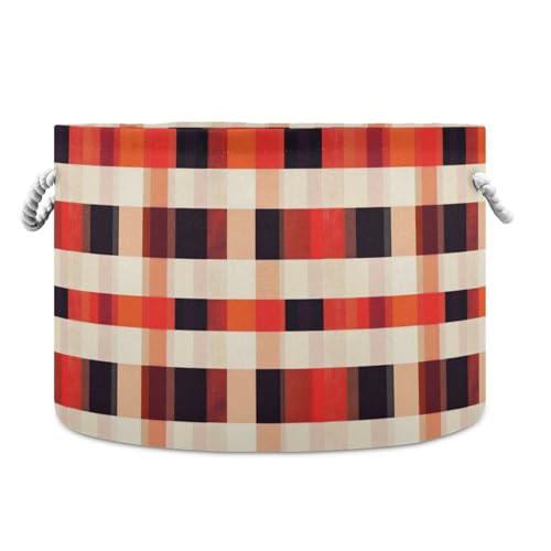 Buffalo Plaid Check Red Orange storage basket folding and waterproof laundry basket with sturdy handle cubbies accessories storage bins for closet laundry room towel von tplaotee