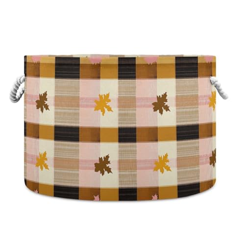 Buffalo Plaid Karo Gelb Rose Gold Blätter Aufbewahrungskorb Faltbar und Wasserdicht Spielzeug Aufbewahrungskörbe mit stabilem Griff Wannen Dekoration Behälter für Regal Schlafzimmer Spielzeug von tplaotee