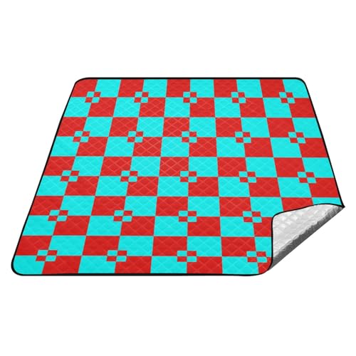 Buffalo Plaid Red Cyan Waterproof Lake Day Essentials XXL Park Outside Blankets For 4 To 6 Adults Spring Gifts tapete de praia von tplaotee