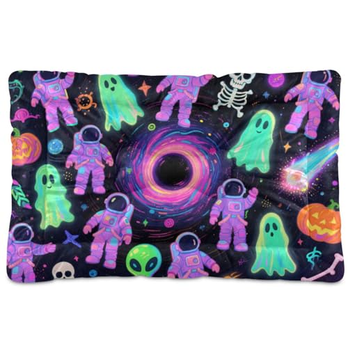 Bunte Astronauten-Geister für Halloween, waschbare Haustier-Schlafmatte, weich, bequem, rutschfeste Unterseite, Haustiermatte für große, mittelgroße und kleine Hunde, 91,4 x 61 cm von tplaotee