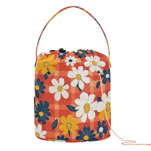 Bunte Blume, rotes Büffelkaro, Garnaufbewahrung, Häkeln, Reisetasche, tragbar, für Stricknadeln, Häkelprojekte Bunte Blume, rotes Büffelkaro, Garnaufbewahrung, Häkeln, Reisetasche, tragbar, für Stricknadeln, Häkelprojekte von tplaotee