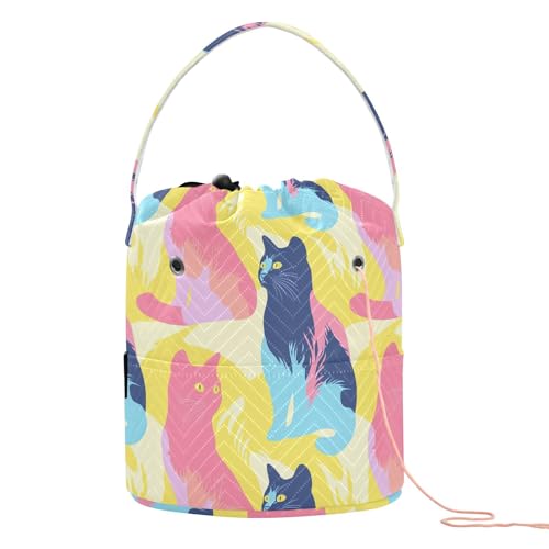 Bunte Kunst ästhetische Katze Häkelgarn Tasche Reise Organizer Tasche mit Löchern für Reisen Häkeln Strickzubehör Bunte Kunst ästhetische Katze Häkelgarn Tasche Reise Organizer Tasche mit Löchern für Reisen Häkeln Strickzubehör von tplaotee