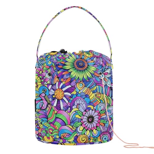 Bunte abstrakte Blumen Häkeltasche Garn Ball Halter tragbar für Stricknadel Häkelzubehör Bunte abstrakte Blumen Häkeltasche Garn Ball Halter tragbar für Stricknadel Häkelzubehör von tplaotee